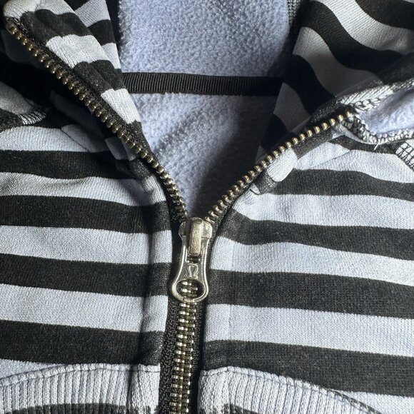VTG Lululemon Scuba Hoodie Size 2 Light Blue Black Striped Full Zip Thumbholes - Picture 4 of 11